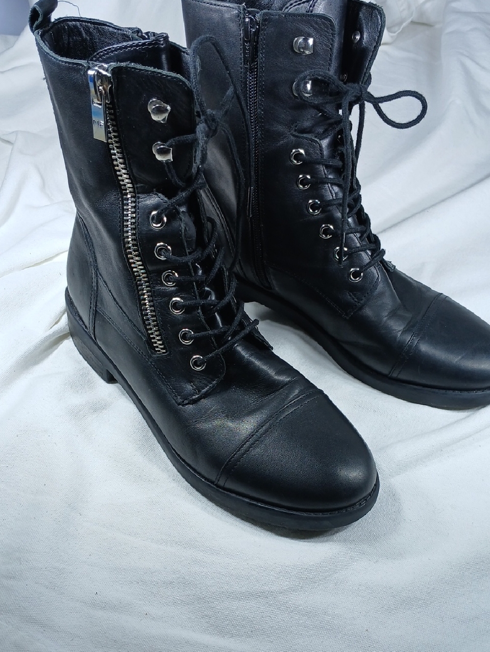 Marc Fisher Black Lace-Up Combat Boots with Side Zip